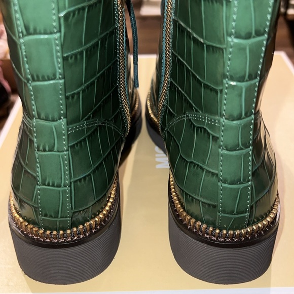 Michael Kors Embossed Croc Patent Leather Haskell Bootie Moss Green Combat Boot - Picture 11 of 11